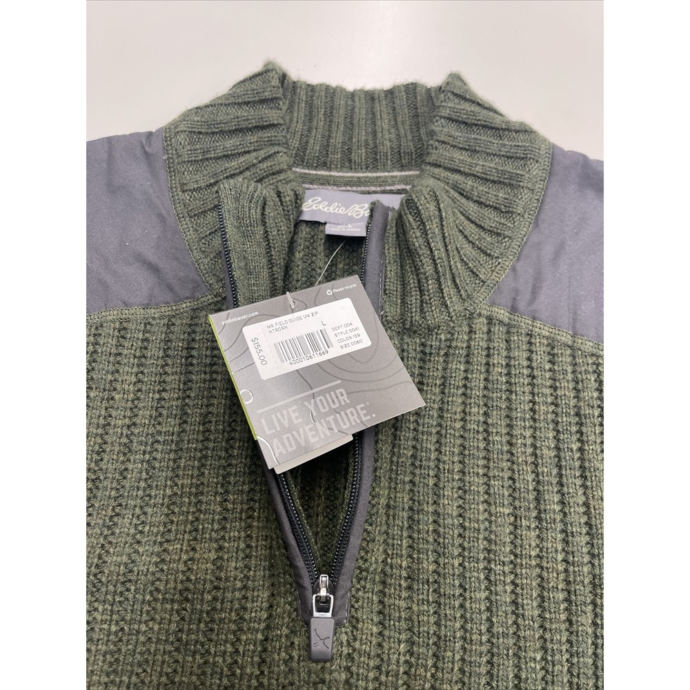 NWT Eddie Bauer‎ Mens  Knit Fisherman Sweater  Collar Wool Blend Large - Picture 3 of 7